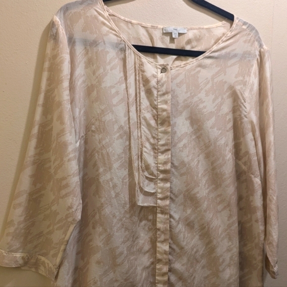 GAP Cotton Silk Cream Beige Tunic Button Front 3/4 Sleeve Brush Stroke Print- XL - Picture 3 of 11